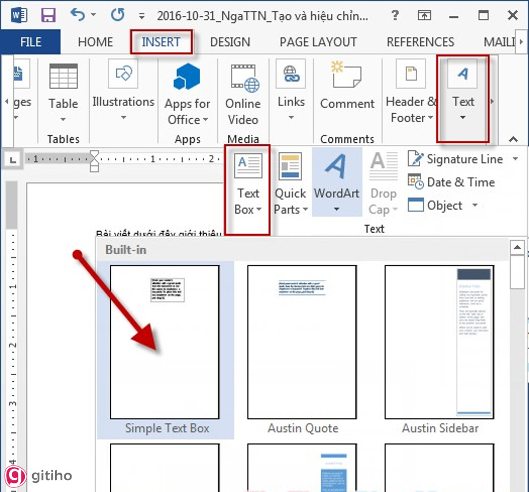 Cách thêm Textbox trong Word (2)