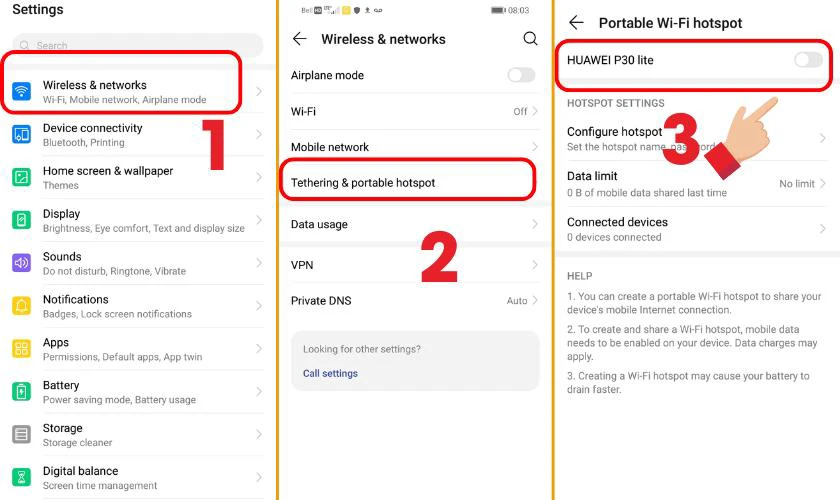 Chia sẻ kết nối 4G trên điện thoại Huawei