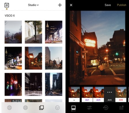 Giao diện của app VSCO