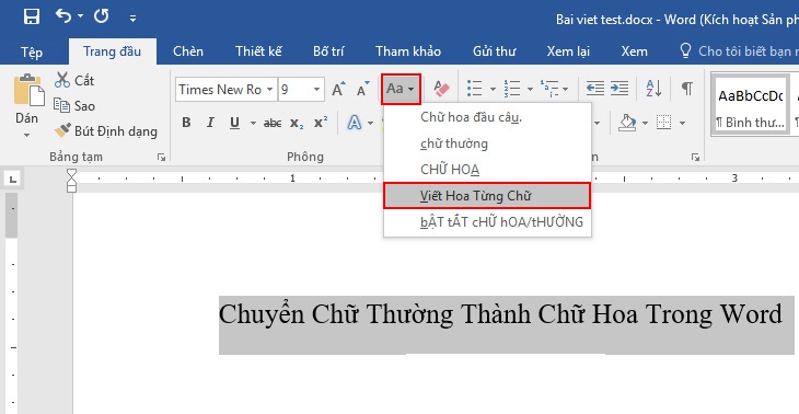 Chuyển đổi chữ hoa, chữ thường trực tiếp trên Word