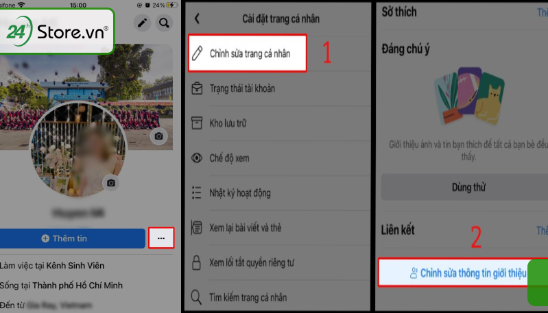 Truy cập ứng dụng Facebook và nhấn biểu tượng 3 chấm