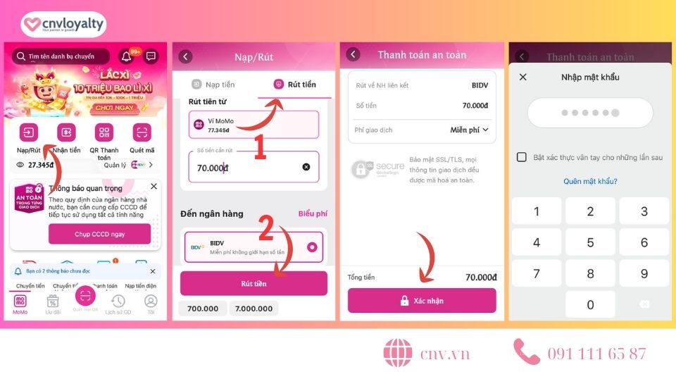 Cách rút tiền từ ví MoMo về ngân hàng
