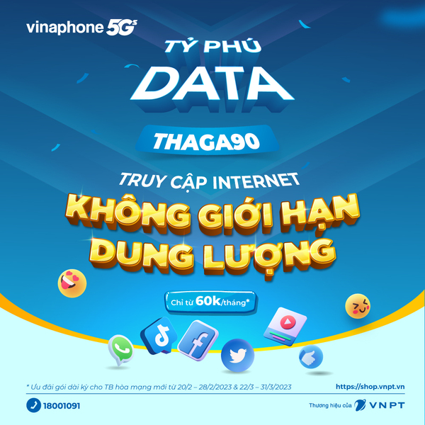 Gói 4G 90k THAGA90 cung cấp 180GB data/tháng