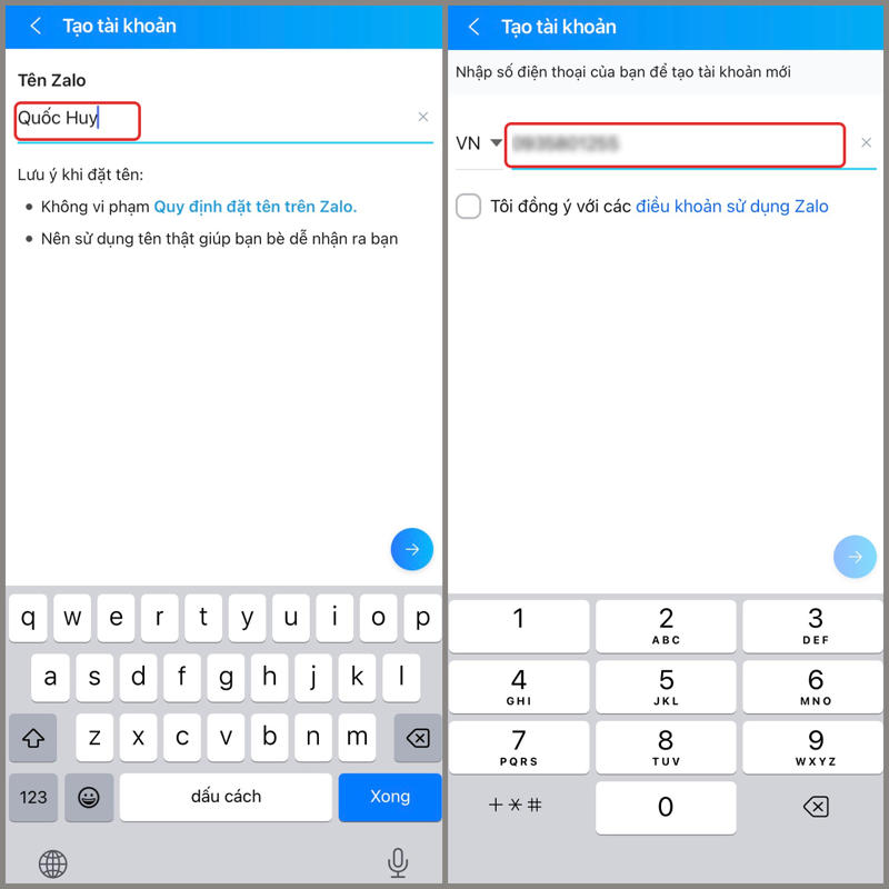 Cách đăng ký Zalo trên điện thoại bước 3