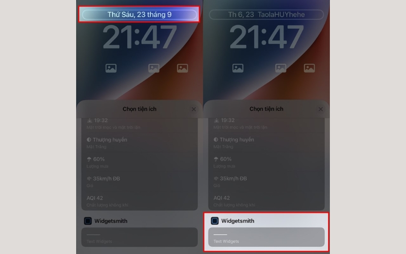 Bấm tiếp vào mục Widget thời gian trên màn hình khóa