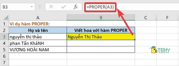 Hàm viết hoa chữ cái đầu trong excel