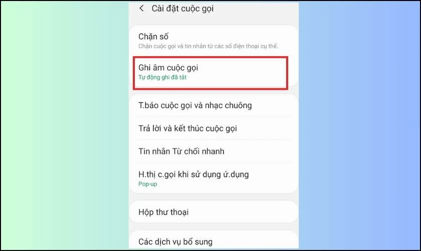 Giao diện Cài đặt cuộc gọi