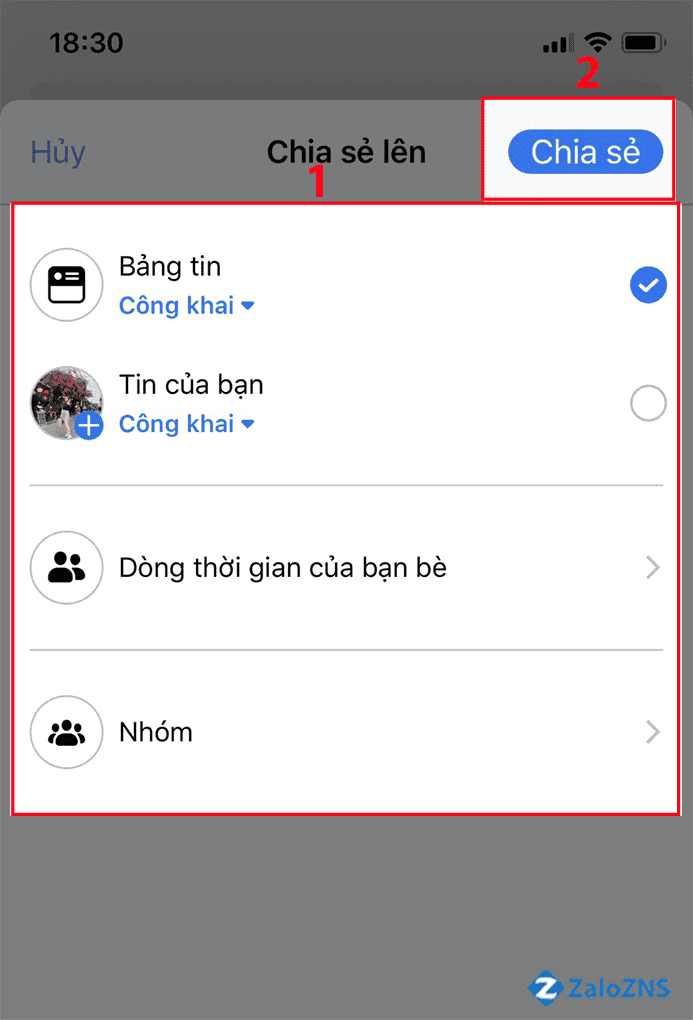 Chọn bạn bè trên Facebook của bạn để chia sẻ tin nhắn