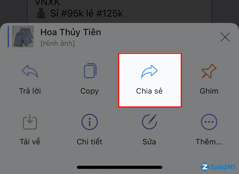 Nhấn giữ hình ảnh và chọn chia sẻ