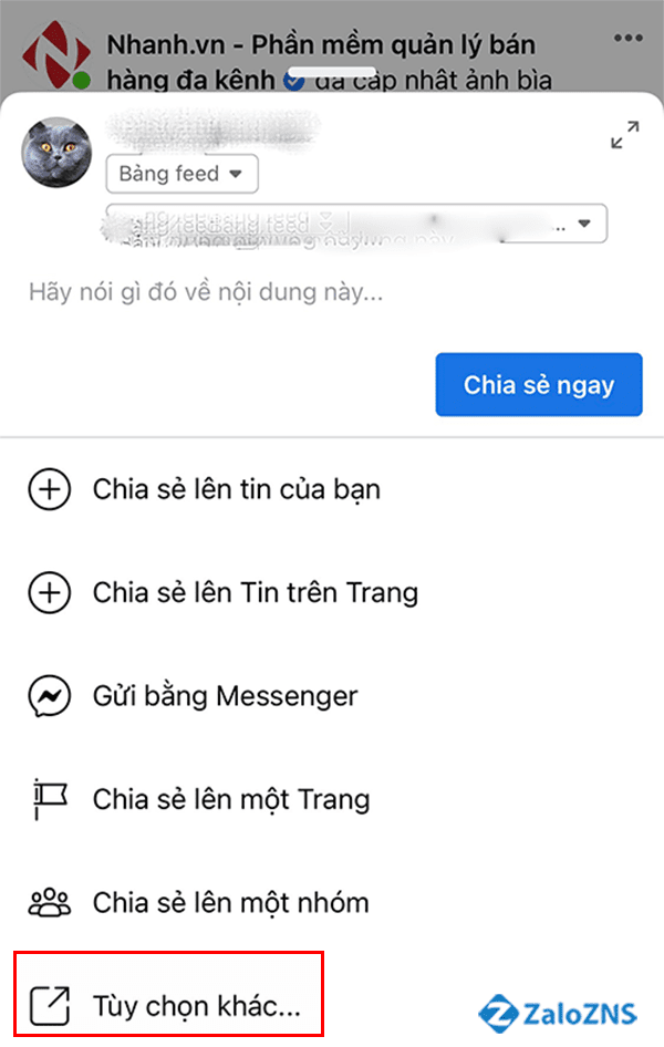 Nhấn tùy chọn khác