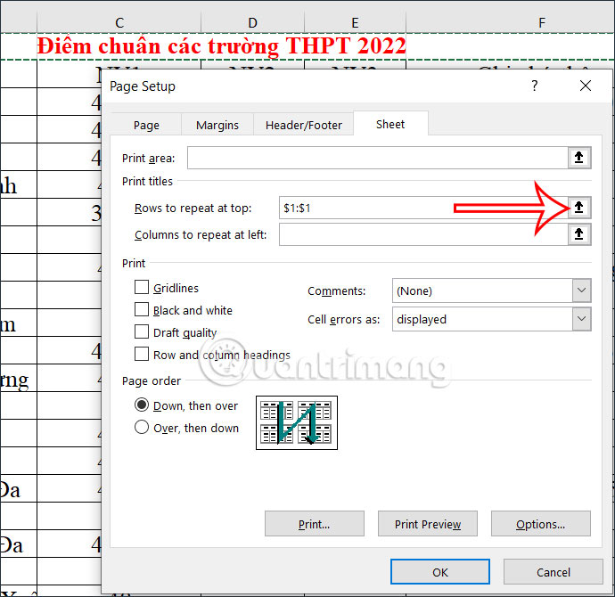 Tiêu đề trang đầu trong Excel