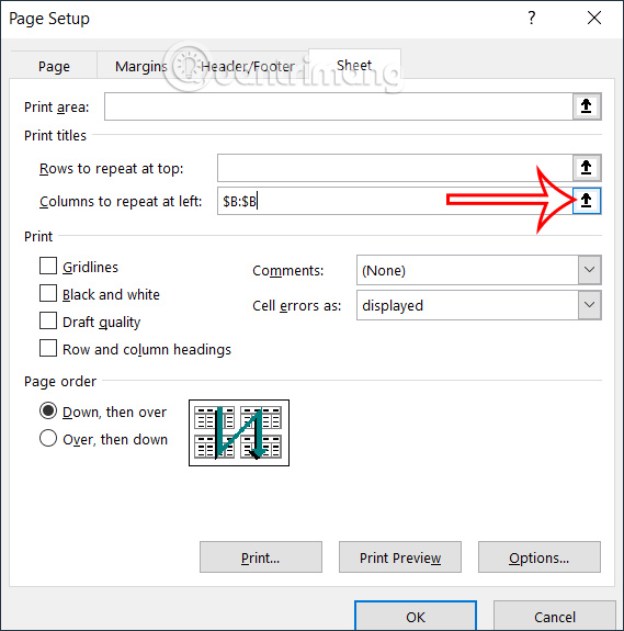 Print Titles trong Excel