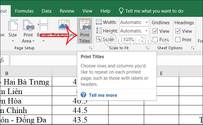 Bỏ tiêu đề lặp lại trong Excel