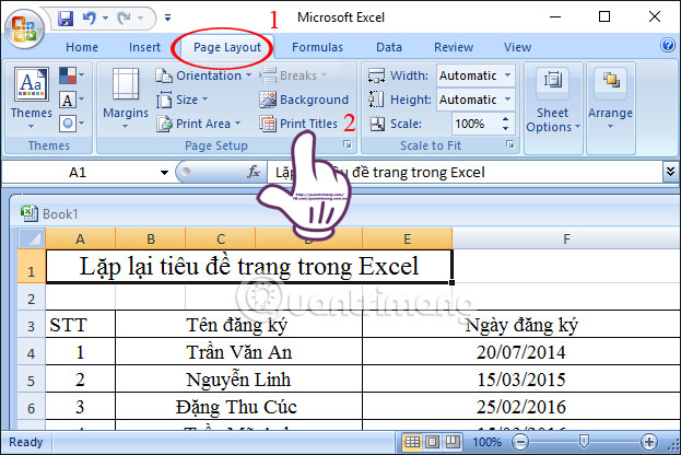 Lặp lại tiêu đề Excel