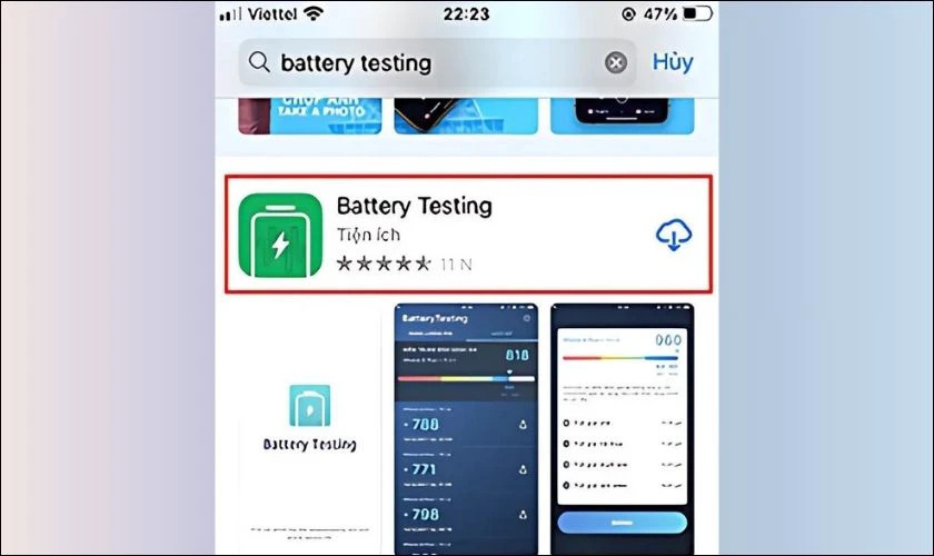 Cách kiểm tra kích pin iPhone bằng app Battery Testing trên Appstore