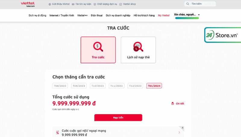 Kiểm tra cước trả sau Viettel qua website