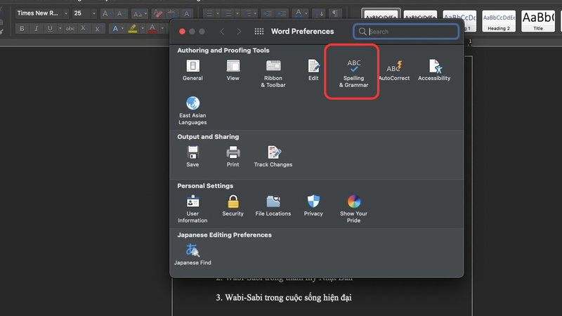 Chọn Spelling & Grammar
