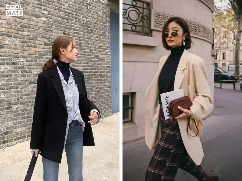 Kết hợp áo len cổ lọ với áo khoác blazer 