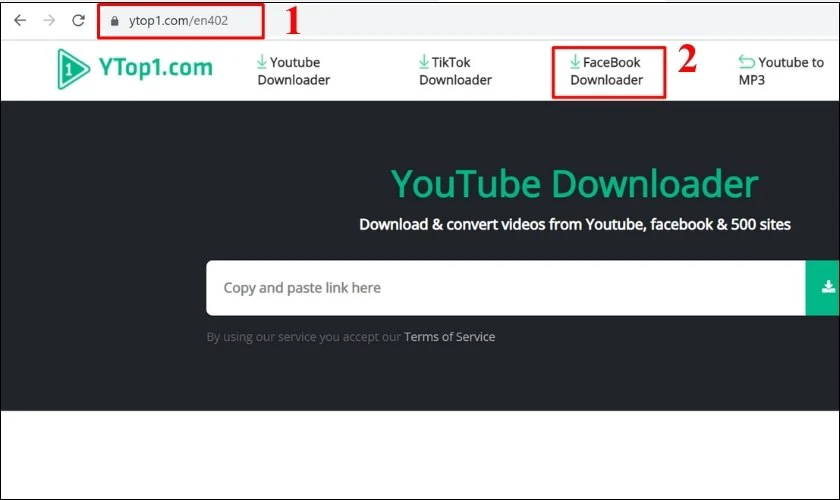 Truy cập trang web và chọn mục Facebook Dowloader