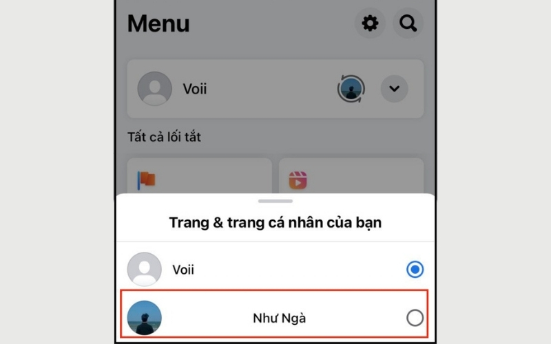 Vào Menu, chọn mũi tên xuống, chọn trang cá nhân