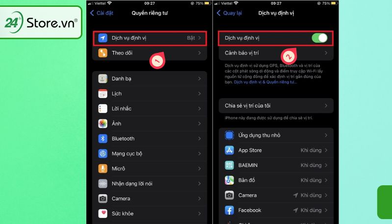 bật gps trên iphone