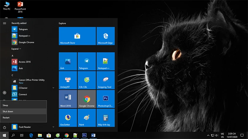 Tắt nguồn qua start Menu