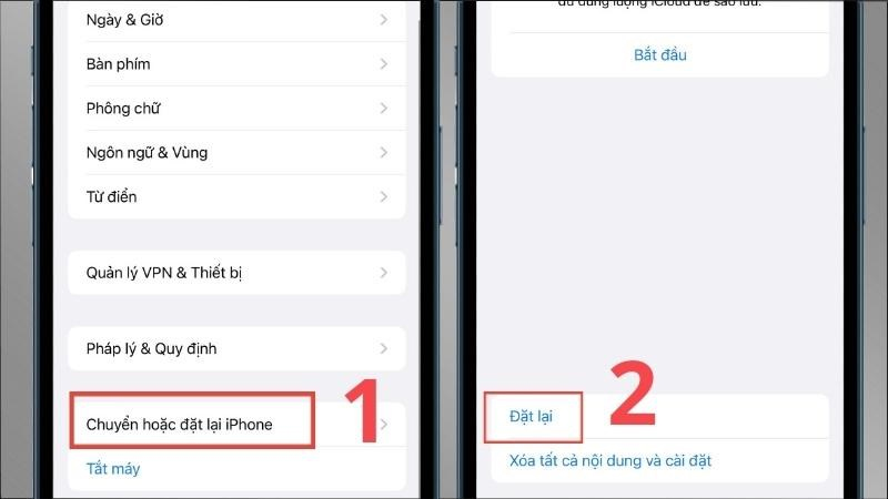 Chọn Chuyển hoặc đặt lại iPhone, sau đó chọn Đặt lại