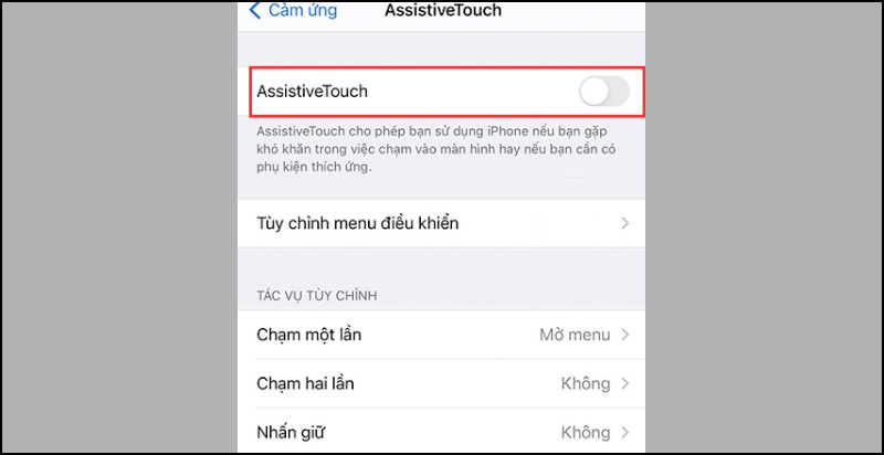 Kích hoạt AssistiveTouch bằng cách gạt công tắc sang bên phải