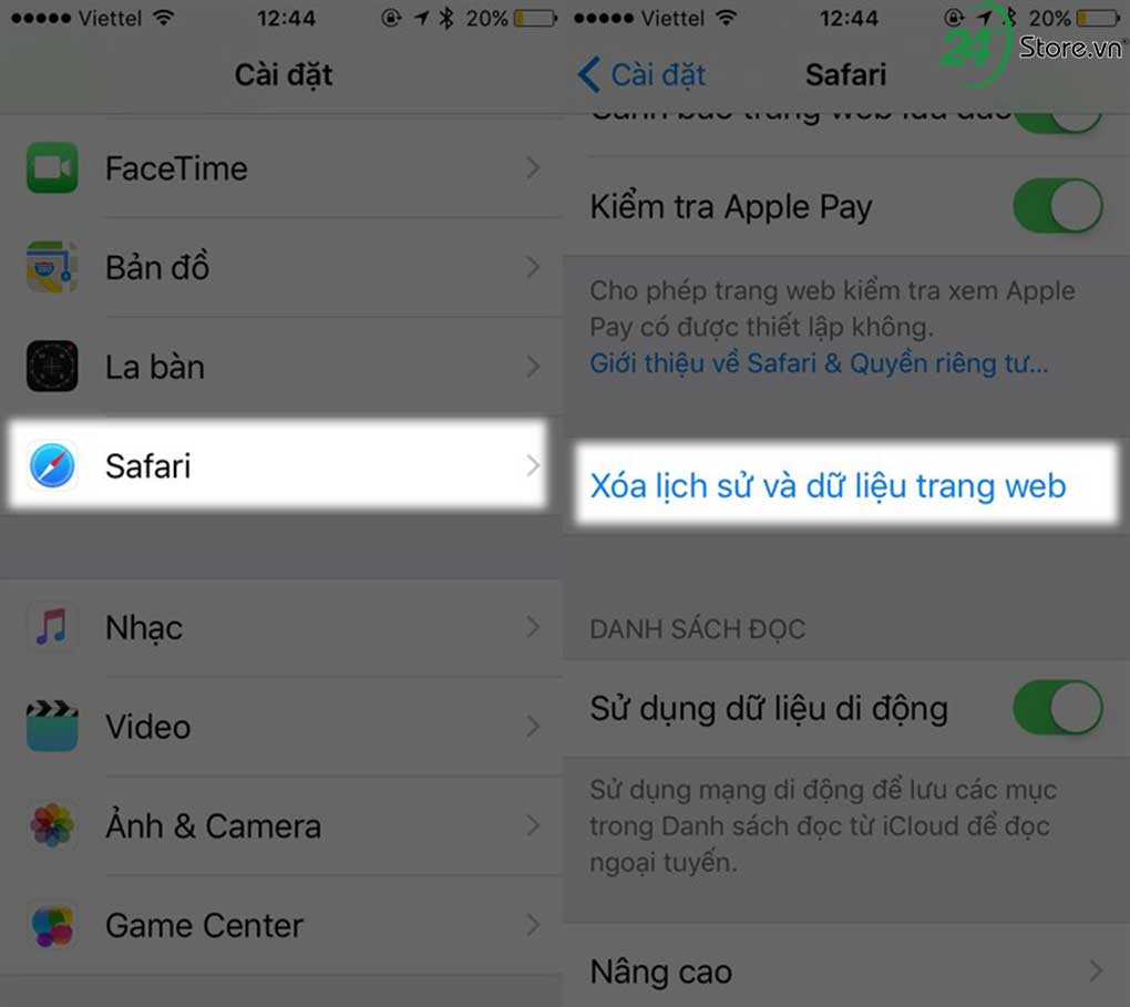 Xóa thủ công Cache trong Safari hỗ trợ tăng dung lượng iPhone