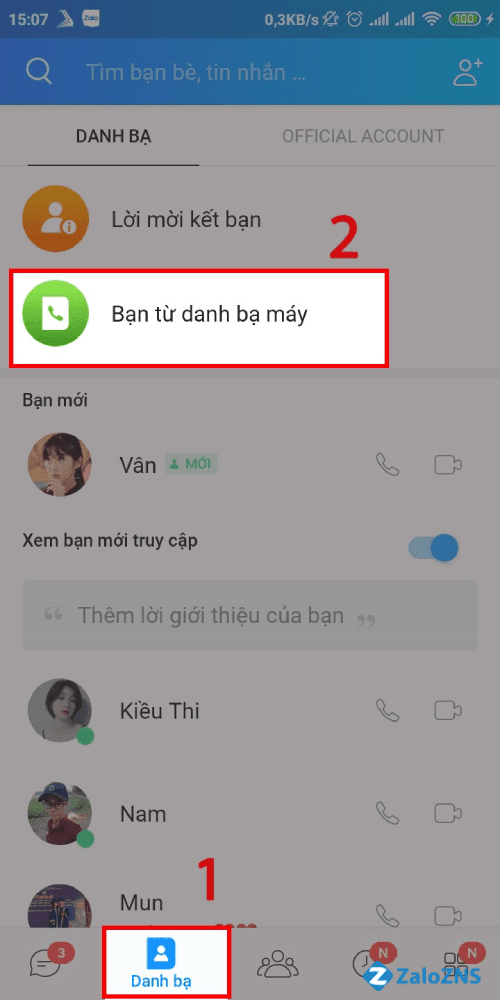 Mở tab "Danh bạ"