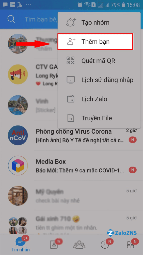 Chọn mục "Thêm bạn"