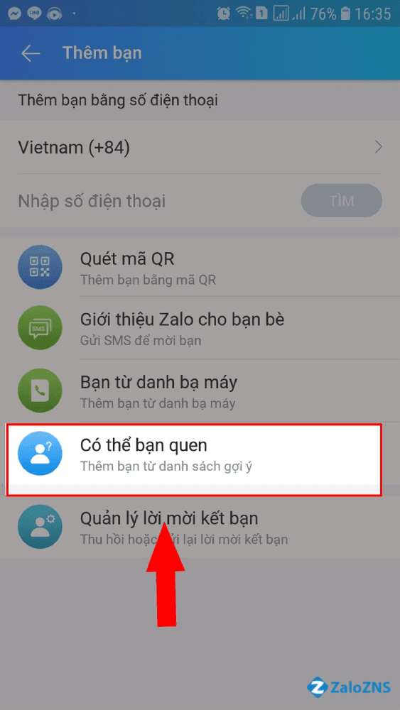 Chọn mục "Bạn có thể quen"