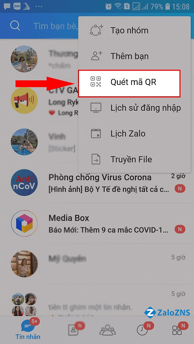 Tìm nick Zalo người khác thông qua quét mã QR