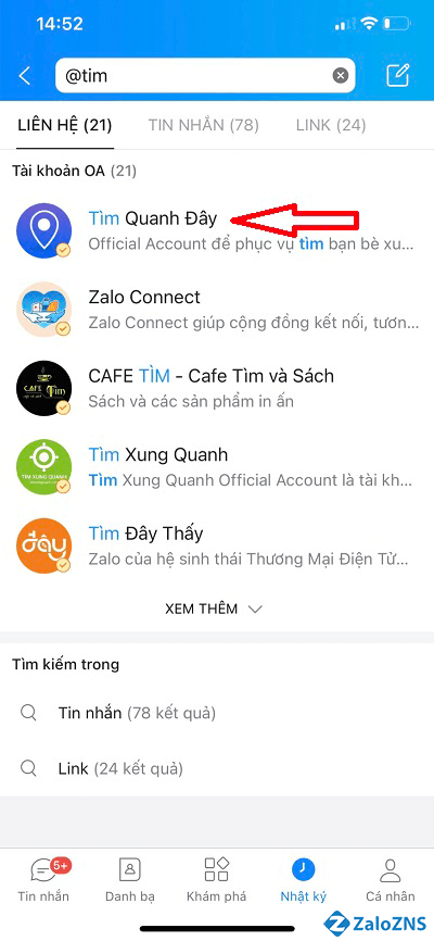 Tìm nick Zalo người khác bằng tính năng quét gần đây