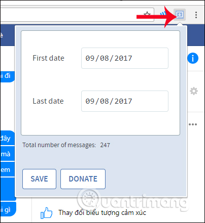 Nhập thời gian lọc tin nhắn Facebook