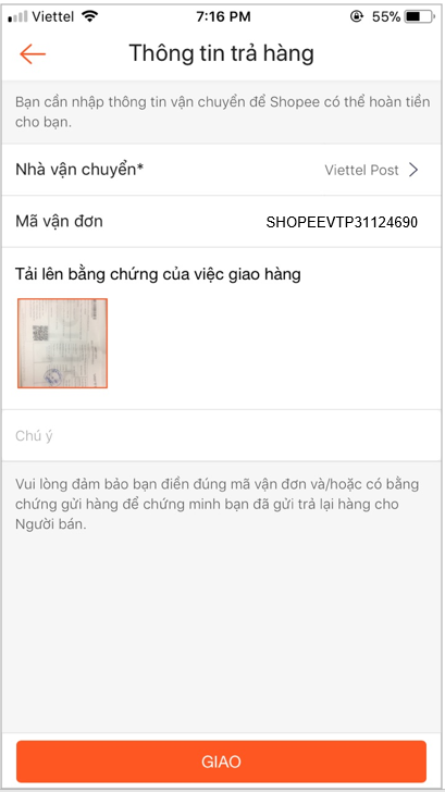 Hướng dẫn đổi trả hàng Shopee thông tin gửi hàng đổi trả cho shop