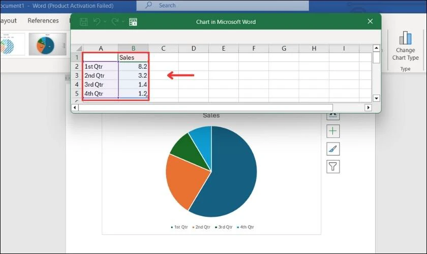 Nhập dữ liệu liên quan vào bảng Excel hiện phía trên