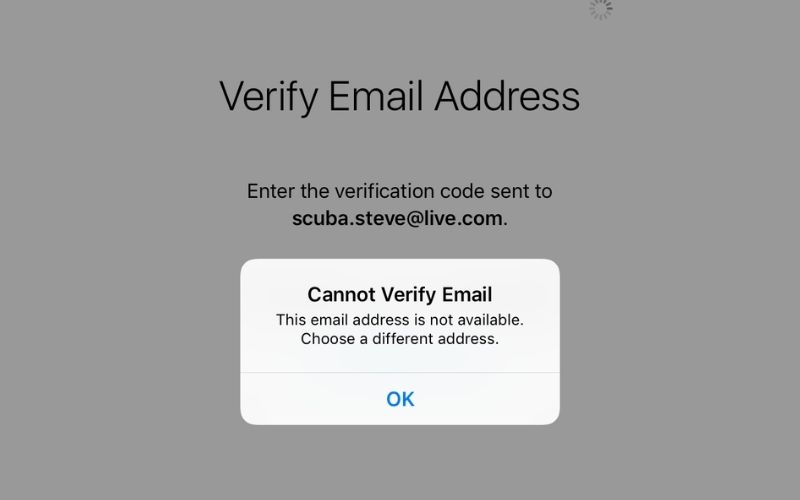 có trục trặc với tài khoản email mà apple không thể tiến hành xác minh