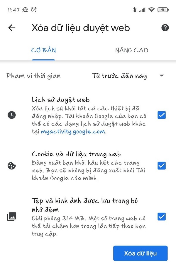 Cách xóa lịch sử tìm kiếm trên Google