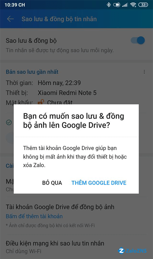 Sao lưu trên Google Drive