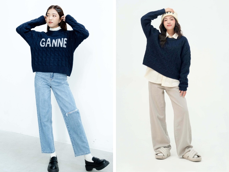 cách phối đồ nữ đi học cấp 2 mùa đông đẹp với áo sweater