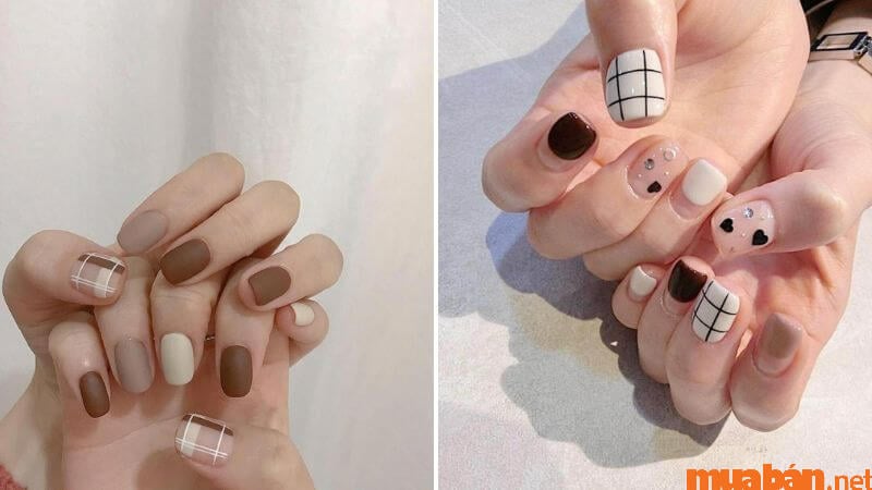 Mẫu nail Hàn Quốc kẻ caro cá tính