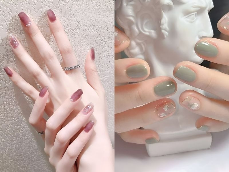 Mẫu nail đơn giản sơn gel thạch kim tuyến