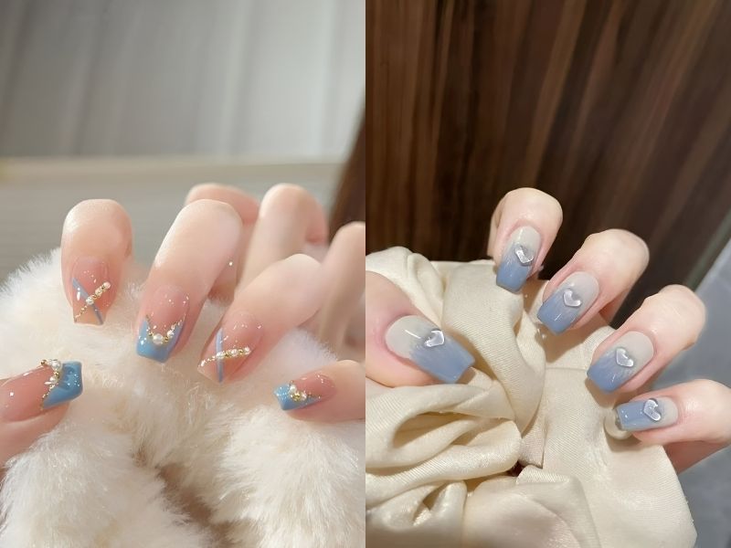 Mẫu nail đính đá trái tim