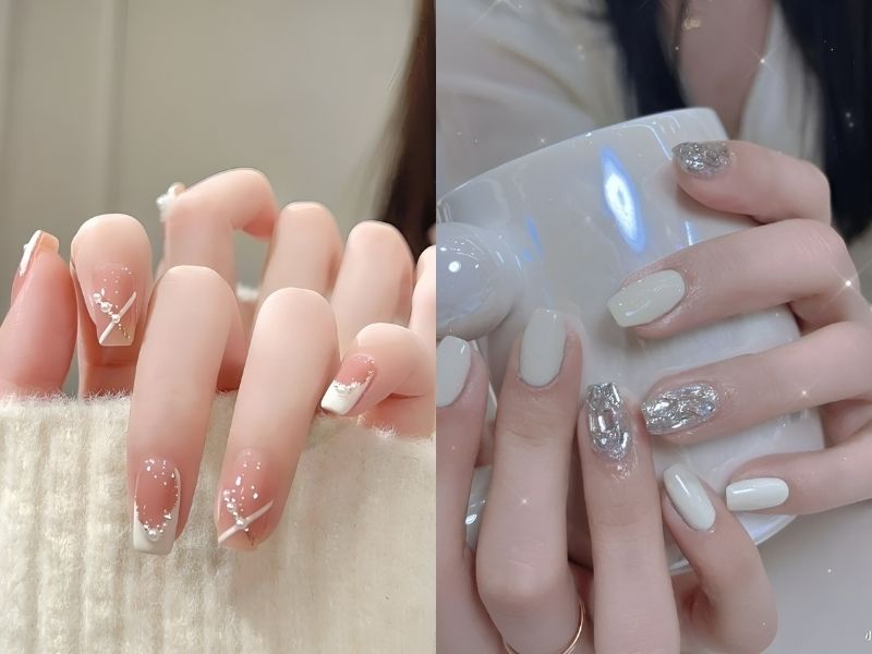 Mẫu nail đính đá lấp lánh