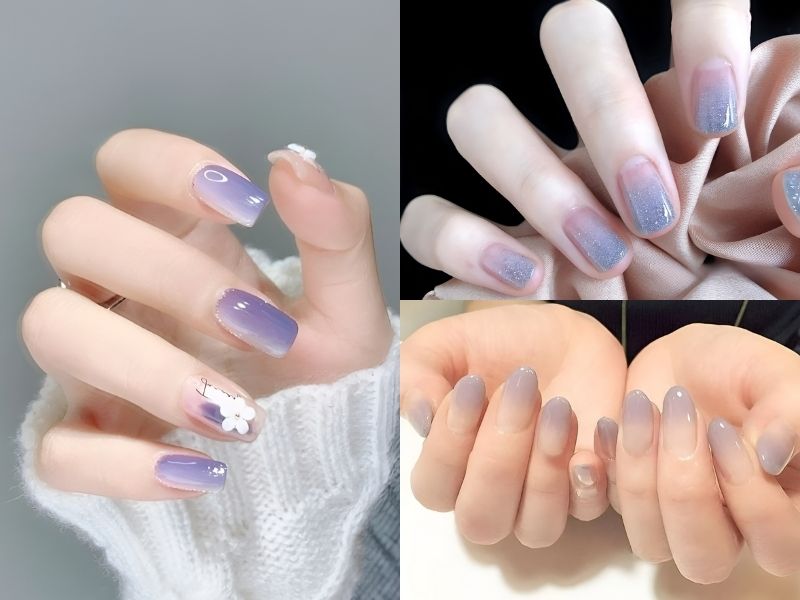 Nail ombre tím đơn giản