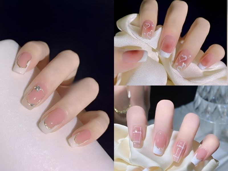 Nail vẽ đầu móng màu trắng