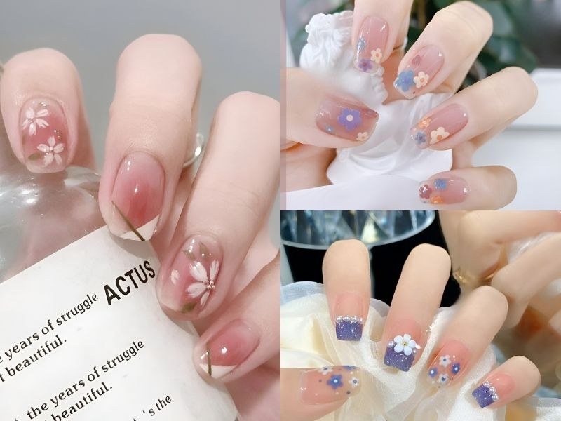 Nail vẽ hoa đơn giản