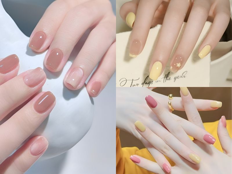 Mẫu nail đơn giản vàng, hồng