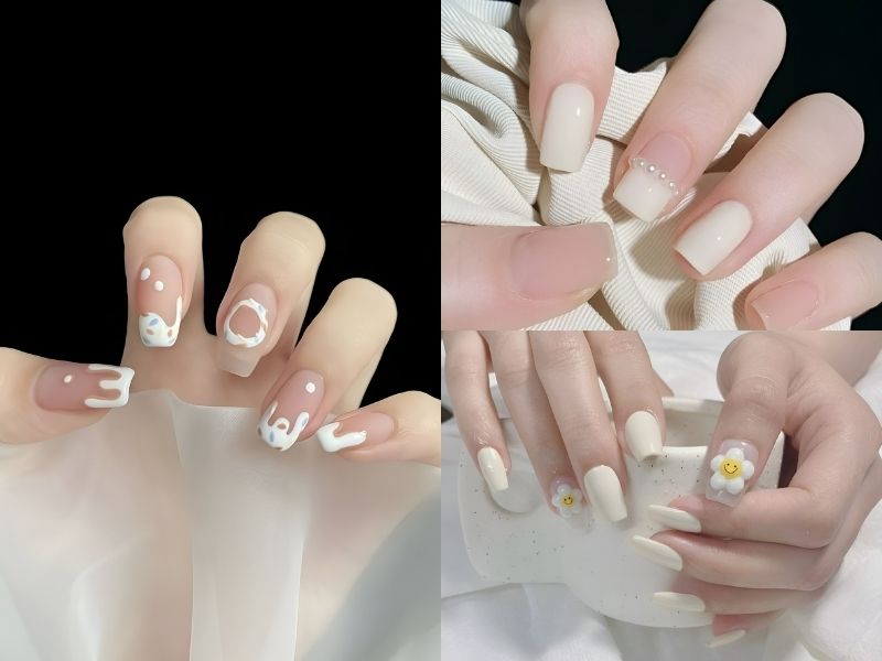 Nail hoạt tiết trắng đơn giản